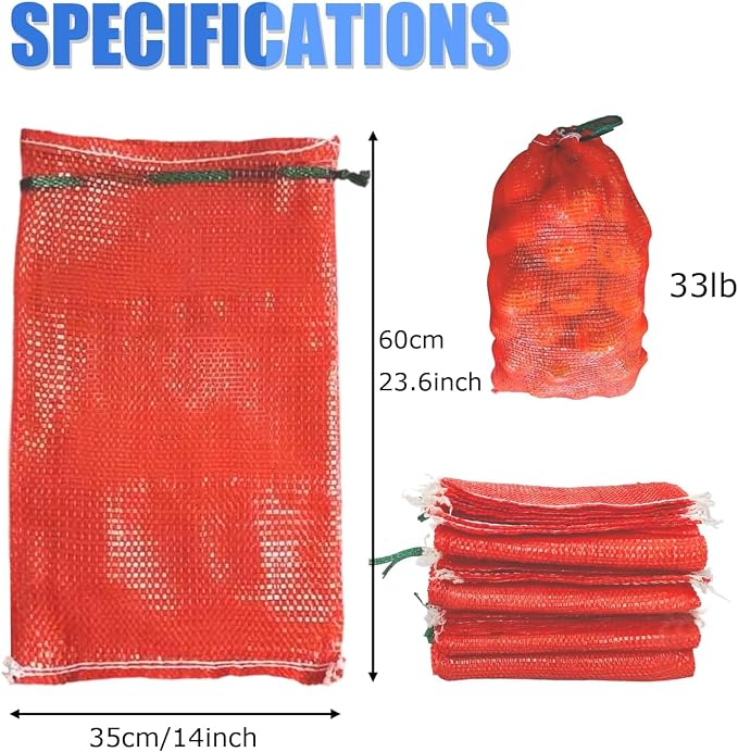 50 Pack Mesh Onion Bags, 14"×24" Reusable Vegetable Produce Bags 33LB with Drawstring for Onions Vegetables Crawfish Citrus Firewood (50, 14''*24'')