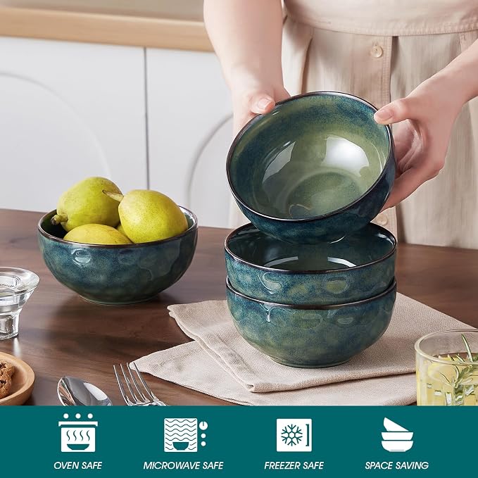 vancasso Starry 24oz Bowls for Soup, Ceramic Green bowls Set of 4 | Deep Bowls for Cereal, Salad and Oatmeal, Dishwasher & Microwave Oven Safe