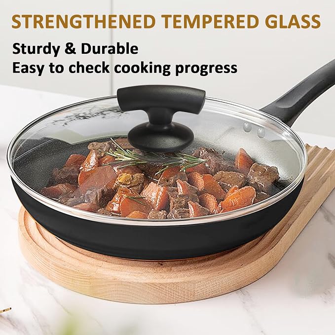 Glass Lids for Pans and Pots - 8, 9.5, 10.25, 11, 12, 12.5 Inch Tempered Covers for Frying, Cast Iron, Dutch Oven, Sauce Pan - Replacement Lids With Stainless Steel Rim (8 Inch)