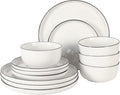 Gibson Home Oslo 12-Piece Porcelain Dinnerware Set – Dinner Plates, Salad Plates & Bowls, Classic White With Black Rim Everyday Dish Set for Home, Kitchen, Microwave & Dishwasher Safe