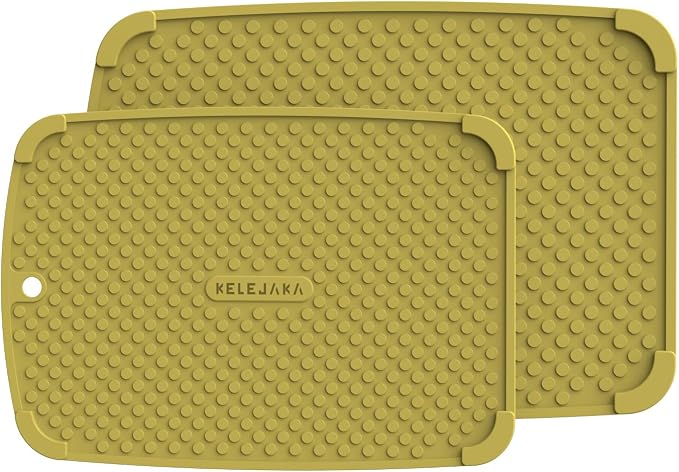 2-Pack Silicone Multi-Use Mats (14" & 12") ¨C All-Purpose Hot Pad, Non-Slip Drying Mat, Counter Protector in Vibrant Green