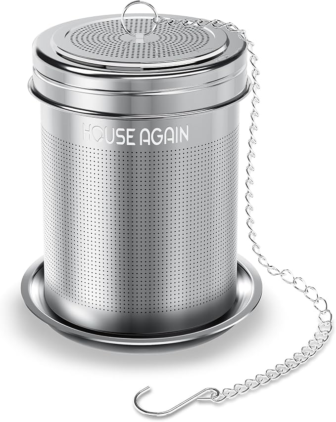 HOUSE AGAIN Tea Infuser, Extra Fine Mesh Tea Strainers for Loose Tea, 18/8 Stainless Steel Tea Strainer with Extended Chain Hook, Tea Steeper for Brew Tea, Spices & Seasonings for Single Cup, 1 Pack