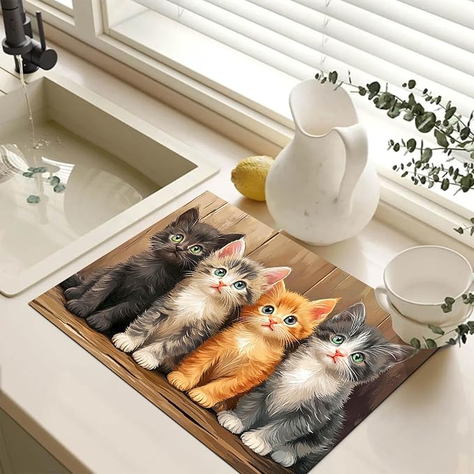 HOMETITUTE Four Cute Cats Stove Top Cover 28x20 Diatomite Mat
