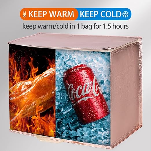 Bodaon 5-Pack Cooler Insulated Food Delivery Bag, Thermal Hot Pizza, X-Large Bags for Grocery/Catering/Shopping, Rideshare Delivery Bag, Large Cold Frozen Accessories, Gold