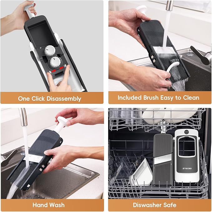 Safe Mandoline Slicer for Kitchen, Vegetable & Food Cutter, Easy to Clean | Vegetable Potato Slicer Chopper Cutter With Container, Wider Tray & Stainless Steel & Filter Basket & Brush (Gray Pro)