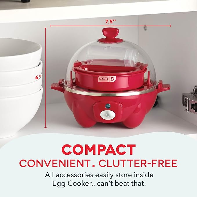 Dash Rapid Egg Cooker, 7 Hard Boiled Eggs, Red | Electric Egg Poacher, Boiler, Steamer & Omelette Maker Machine, Soft or Poached Eggs for Breakfast, Auto Shut-Off, BPA-Free