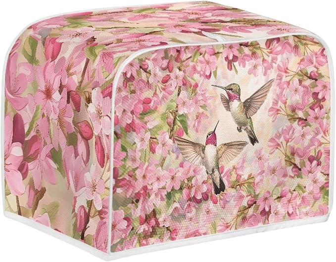 Cherry Birds Pattern 2 Slice Toaster Cover Foldable Kitchen Small Appliance Cover Dust and Fingerprint Protection, Machine Washable Home Kitchen Decor Accessories, Pink