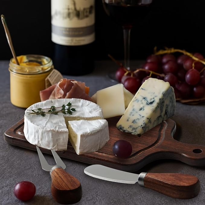 1 SetsBridal Shower Favor Prizes Charcuterie Board,Walnut Color | Walnut Cheese Board with Knife Fork Thank You Tag, Gift Box for Guests, Valentines Wedding Baby Shower Party Favors