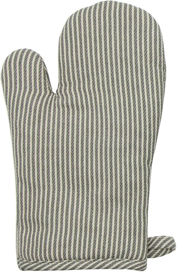 Cotton Oven Mitts and Pot Holders Set, Grey Stripes, Set of 3 | Quilted Oven Mitts Heat Resistant, Pot Holders and Oven Mitts For Kitchen