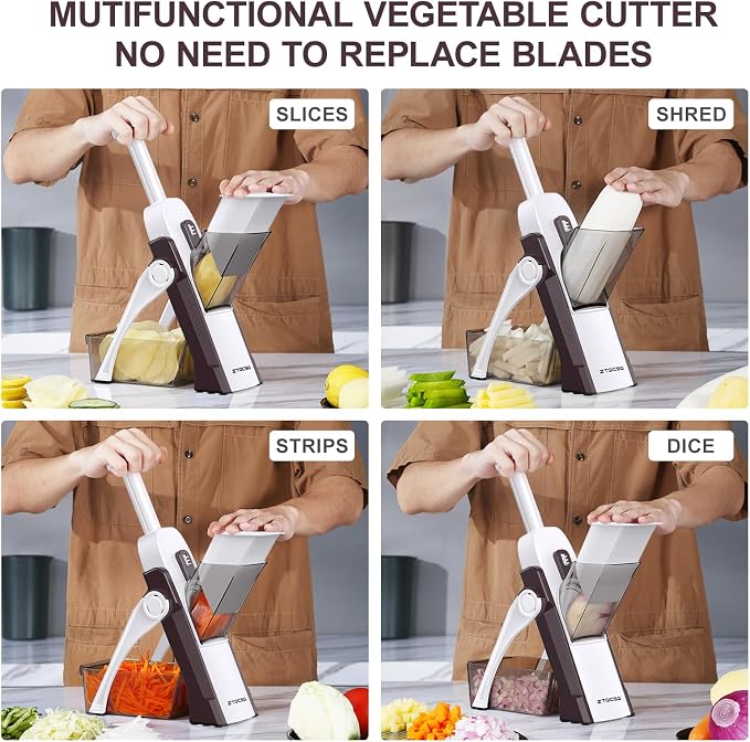 Safe Mandoline Slicer for Kitchen, Vegetable & Food Cutter, Easy to Clean | Safe Mandoline Slicer for Kitchen, Easy to Clean/Storage, Potato Slicing, Strips, Shredding, Dicing, Cleaning brush(Brown)