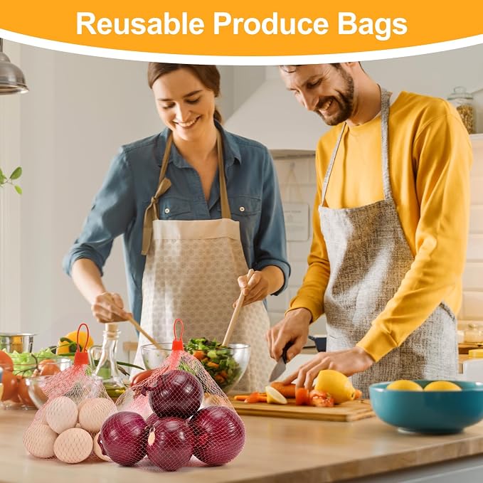 100-Pack Durable Nylon Mesh Bags, 24-Inch Reinforced Storage Bags with Secure Plastic Latches for Produce, Groceries, Toys, and Seafood Boiling