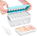 Ice Cube Tray with Lid and Bin, Easy Release 28 Cubes for Freezer | Food-grade BPA-free PP and ABS. Ice cubes for fruit, cocktails, iced coffee. Space-saving stackable with scoop