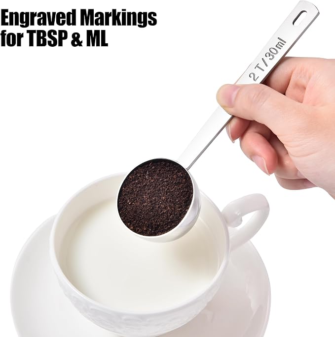 Doosu Metal 4.3in Long Handle Coffee Scoop for Ground Coffee (2 Tbsp) | Food-Grade 18/8 Stainless Steel Measuring Spoon, Tablespoon Scooper for Coffee Beans, Espresso, Protein Powders, Tea, Sugar