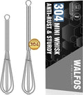Walfos Mini Whisks Stainless Steel, Small Whisk 2 Pieces, 5in and 7in Tiny Whisk for Whisking, Beating, Blending Ingredients, Mixing Sauces