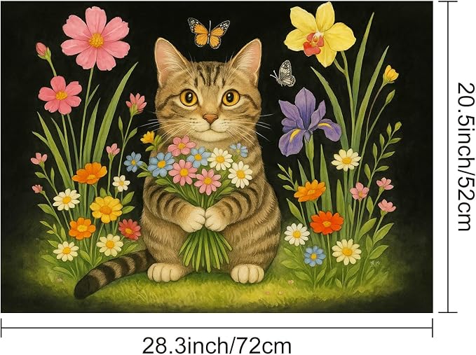 HOMETITUTE Flower Bouquet Cat Stove Top Covers for Electric Stove Cover 28x20 Inches Decorative Glass Cooktop Pad Heat Resistant Stovetop Cover Kitchen Mat for Sinks and Worktops Made with Diatomite