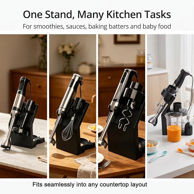 Immersion Blender Holder with PP Cup, Stick Blender Storage Rack | Includes storage holder and reusable PP mixing cup, allowing blending and storage in one convenient set
