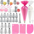 66Pcs Piping Bags and Tips Set, Cake Decorating Tools Supplies, Stainless Steel frosting tips with Reusable Pastry Bag, Cake Decorating Tips Set for DIY Pastry Dough, Cookie, Cupcake, Cake (Pink)