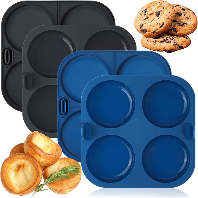 Webake Air Fryer Yorkshire Pudding Pan for Baking, Nonstick Silicone Yorkshire Pudding Tin with Handle, BPA Free Set of 4