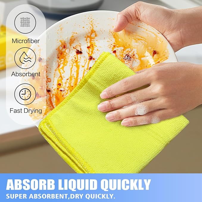 Dish Cloths for Washing Dishes with Scrub Side, Microfiber Dish Rags | Dual-sided microfiber dish cloths with scrubber for stuck-on food, quick dry kitchen washcloths 9 Pack, 12 Inch Mixed Colors