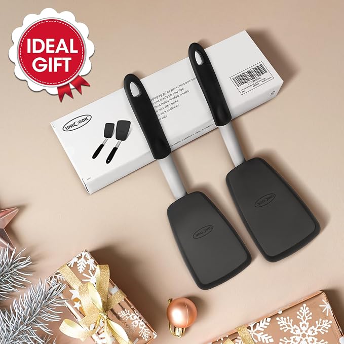 Unicook 2 Pieces Flexible Silicone Spatula Set for Kitchen Use, Food Grade | Flexible and Heat Resistant Head, Sturdy Construction, Non-Stick Safe, Non-slip Grip, Easy Care, Versatile Cooking Tasks