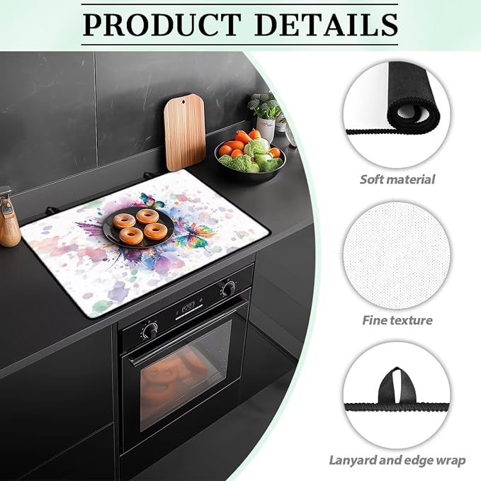 Hummingbird Splash Stove Top Covers for Electric, Heavy Duty Silicone Glass Countertop Protector, Heat Resistant Range Ceramic Stove Top Covers Mat, Induction Cooktop Protector Home Decor