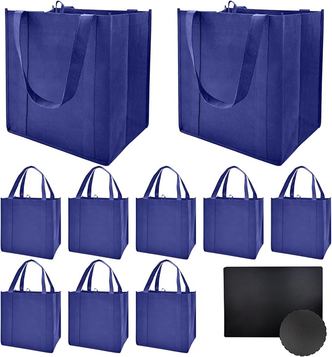 10 pack Reusable Grocery Bags,Thick Bottom-Shopping Bag for Groceries | Heavy Duty Large Shopping Totes,Reusable Bags With Handles ,Foldable,Washable ,Load Capacity Over 45 Pounds
