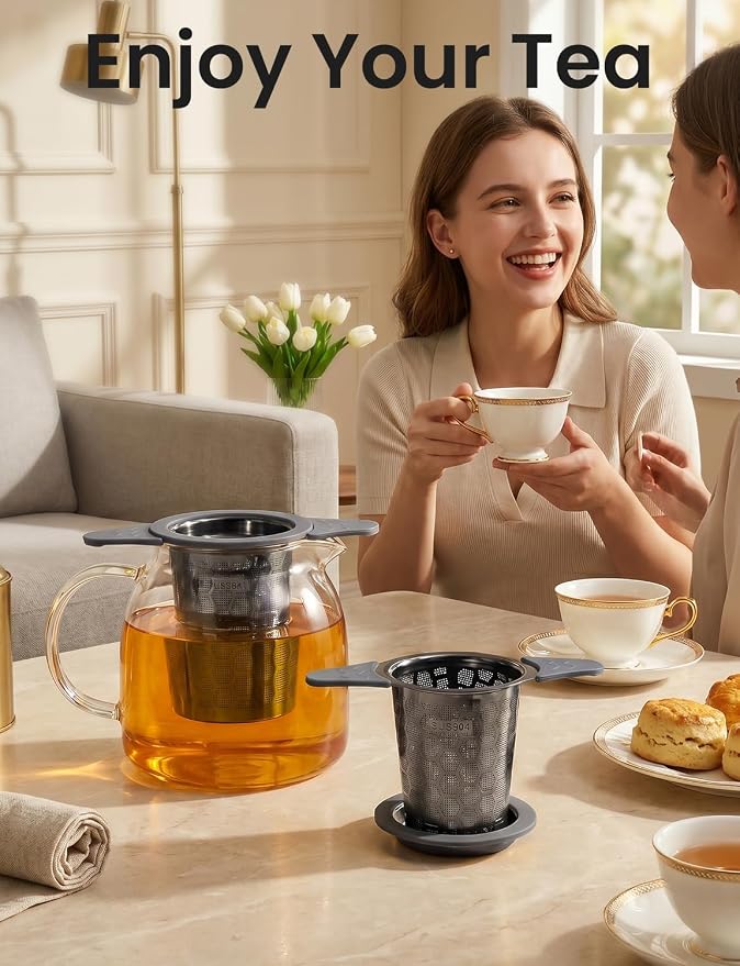 Tea Infuser for Loose Leaf Tea,Stainless Steel Tea Strainer with Silicone Handles,Extra Fine Mesh Tea Strainers for Loose Tea Filter Fine Tea Leaves Effectively,Fits TeaPots/Mugs(Black)