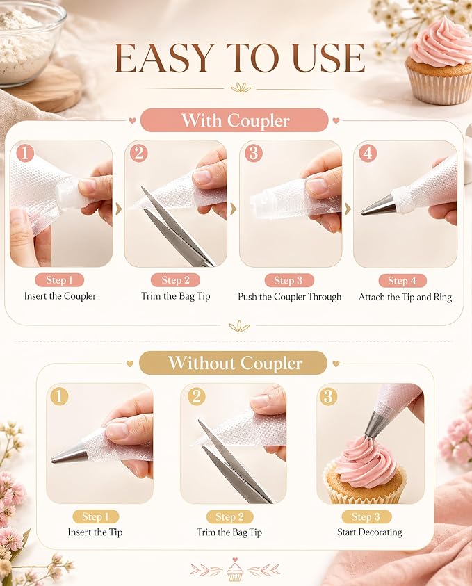 100 Pcs 12 Inch Piping Bags Disposable, Thickened Anti-Burst Pastry Bags for Thick Icing, Non-Slip Cake Decorating Bags for Cookies, Cupcakes and Royal Icing - Food Grade & BPA Free