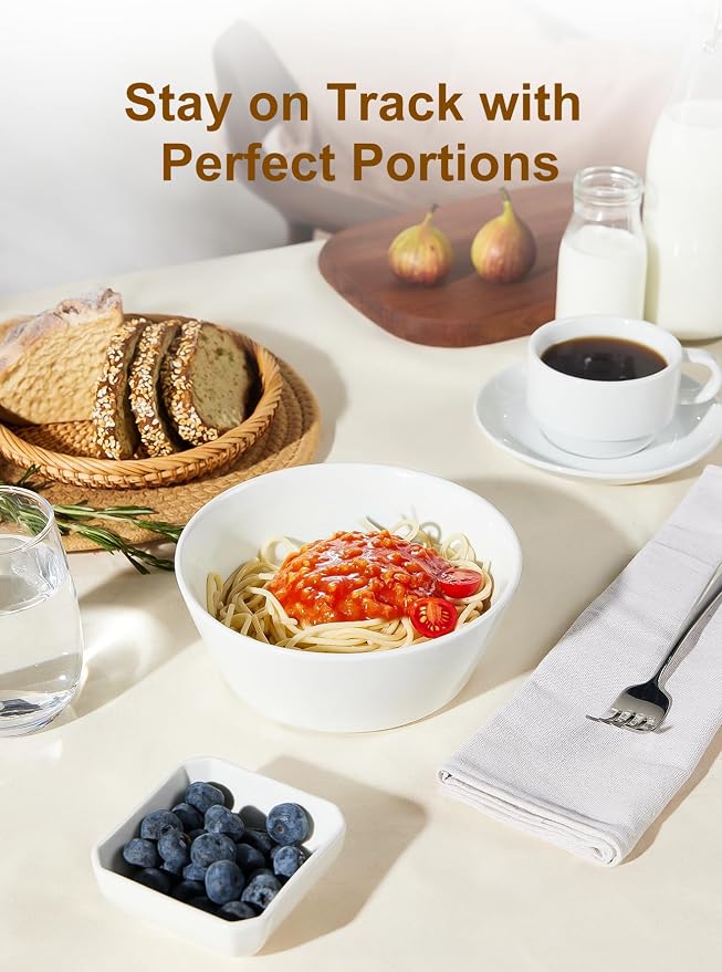 32 OZ Large Soup Bowls Set of 4 – White Porcelain Bowls for Ramen, Cereal, Salad, Pasta, Oatmeal & More – Microwave, Dishwasher, Oven & Freezer Safe