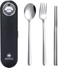 DEVICO Travel Utensils with Case Cute, Reusable Silverware for Lunch, 4Pcs Portable Cutlery Set, 18/8 Stainless Steel Fork Spoon Chopsticks in Cartoon Case, Dishwasher Safe (Black)