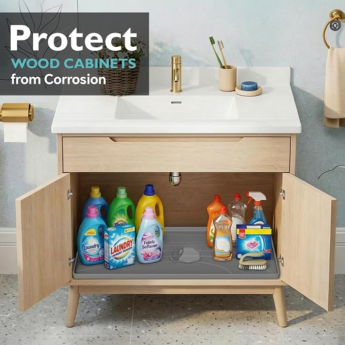 Under Sink Mat 22" x 19", Silicone Under Sink Liner for Kitchen and Bathroom, Waterproof Cabinet Protector Drip Tray, Protects Cabinets from Leaks and Spills