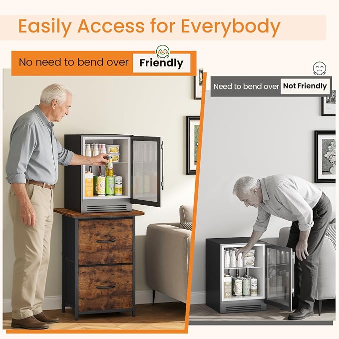 Snughome Mini Fridge Stand with Storage, Mini Fridge Cabinet Small Refrigerator Table Stand with Drawers, Heavy Duty 220 LBS, Compact Beverage Cooler Rack Shelf for Dorm, Apartment, Office Coffee Bar