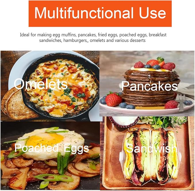 Upgrade 4'' Large Egg Rings Set, 4 Packs Stainless Steel Round Egg Maker Mold, Anti-scalding Grill, 1X Oil Brush & 1X Egg Separator White