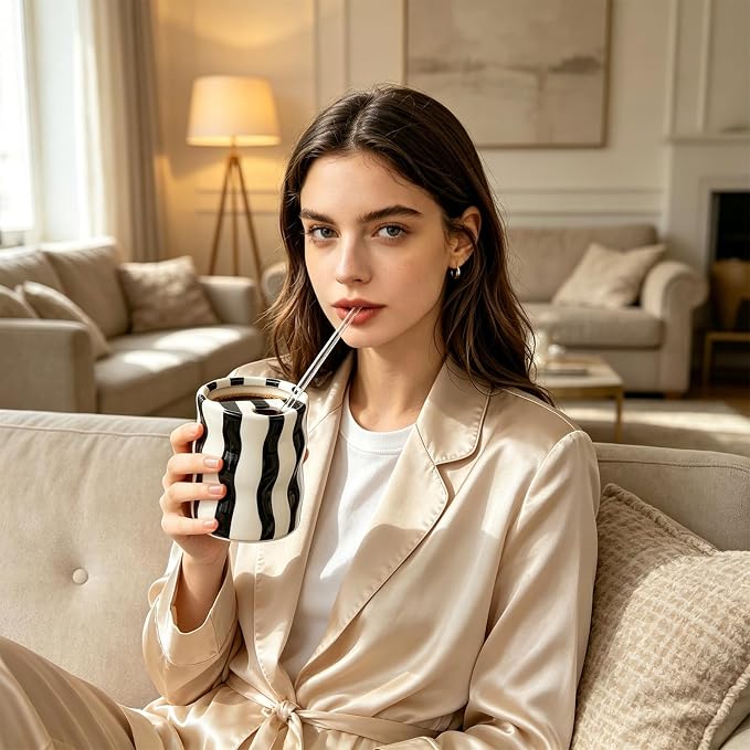 Espresso Cups Ceramic Coffee Mug Series European Striped Dot Coffee Cup And Saucer Mug Cake Plate Afternoon Tea Set Tea Cup And Saucer (Black 3)