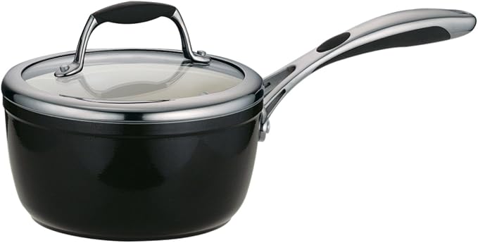 Tramontina Ceramica Deluxe 1.5-Quart Sauce Pan with Glass Lid | Ceramic Non Stick Small Saucepan, Oven-Safe, Metallic Black