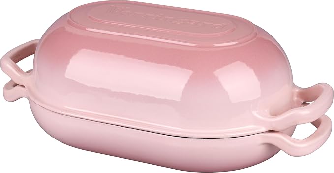 VORRINGARD Enameled Cast Iron Sourdough Bread Oven, Dutch Oven, Loaf Cast Iron Bread Pan for Homemade Bread Baking, Meatloaf Pan with Lid, 5QT, Pink