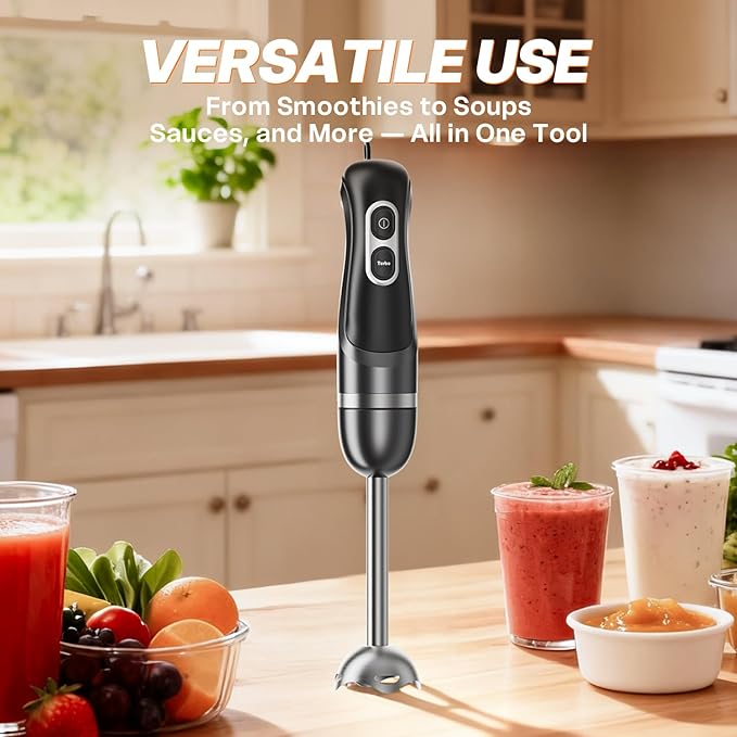 Turelar Immersion Blender Corded 400W, 2 Speed, Emulsifier, Blend, BPA-Free | Hand Blender Stick Mixer, Ergonomic Handle, Stainless Steel Blades, Effortless Blending for Soup, Smoothies, Puree, Baby Food