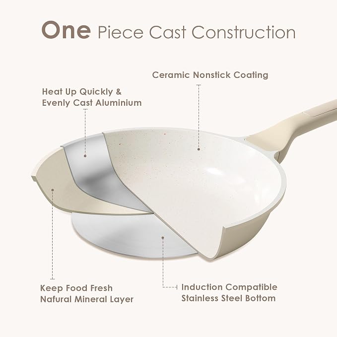 SENSARTE Nonstick Ceramic Frying Pan 11-Inch, Healthy Non Toxic Skillet, Induction Compatible Omelet Pan with Heat Resistant Handle, PFAS-Free, Cream White