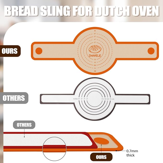 Silicone Bread Sling, Sourdough Transfer, Nonstick, 2 Pack Round | Easy Cleanup & Reusable Baking Mats, Sour Dough Tools & Supplies for Dutch Oven, Orange