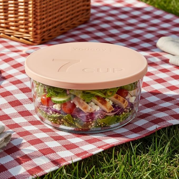 Yodecy Silicone Bowl Lids fit Pyrex Glass Bowls 7402-PC 7 Cup, fit Anchor Hocking Glass Bowls 7402-PC 7 Cup,Replacement Lids(2 Pack Pastel Pink)