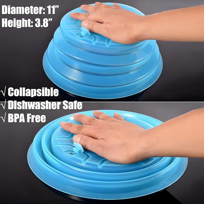 Collapsible Silicone Microwave Plate Cover Splatter Guard | Dishwasher Safe & BPA Free, 11”, Blue
