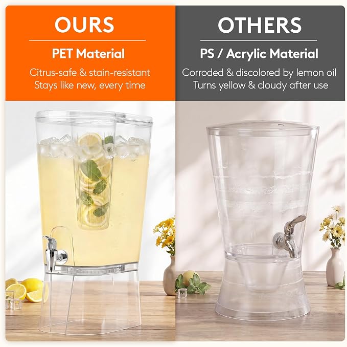 Lifewit 2 Gal Drink Dispenser with Fruit Infuser & Leak-Proof Spigot, 2 Pcs | BPA-free Plastic Beverage Container with Stand, Large Capacity for Lemonade Stand & Mimosa bar, Pitcher for Juice, Tea, Soda