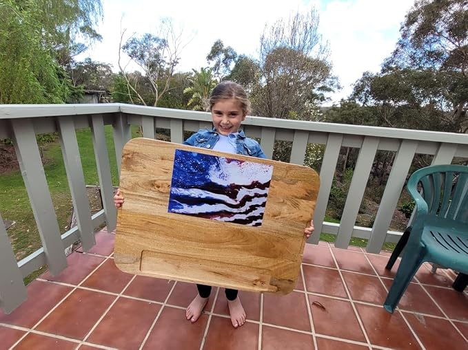 Rustic Mango Wood NOODLE BOARD –28x20 Extra Large Stove Top Cover Cutting Board -Farmhouse Kitchen Décor, Juice Groove & Handles, Mona Lisa & US Flag Art Serving Tray
