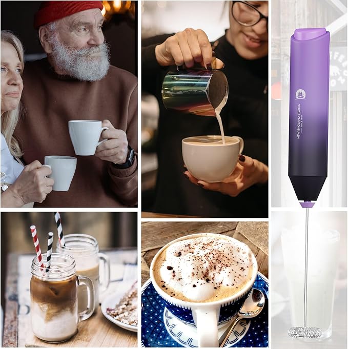 Powerful Milk Frother Handheld Foam Maker, Mini Whisk Drink Mixer for Coffee, Cappuccino, Latte, Matcha, Hot Chocolate, No Stand, Galaxy