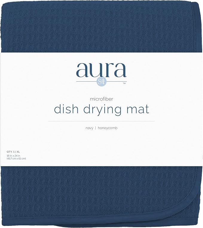 S&T INC. Dish Drying Mat, 18" x 24", XL, Navy | Absorbent Microfiber, Extra Large Kitchen Counter Mat for Dishes, Utensils, Pots and Pans, Machine Washable