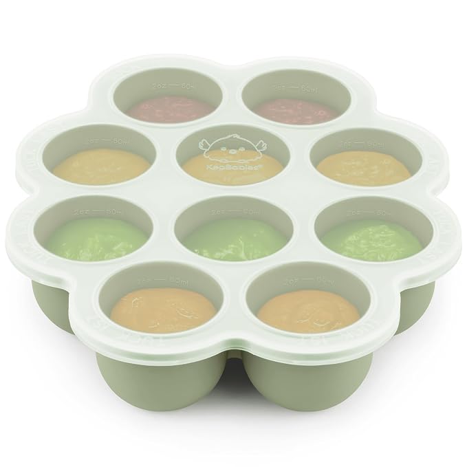 KeaBabies Silicone Food Freezer Trays with Lid, 2oz x 10 Pods (Sage) | Baby Food Storage Containers, Easy Puree Meal Prep, Breast Milk Silicone Freezer Molds, Dishwasher, Microwave Safe, BPA-Free