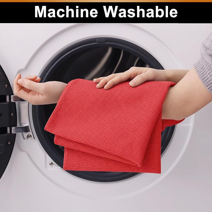 Homaxy 100% Cotton Waffle Weave Dish Cloths, 6 Pack, Red | Soft and Absorbent Dish Towels, 12 x 12 Inches Quick Dry Dish Rags