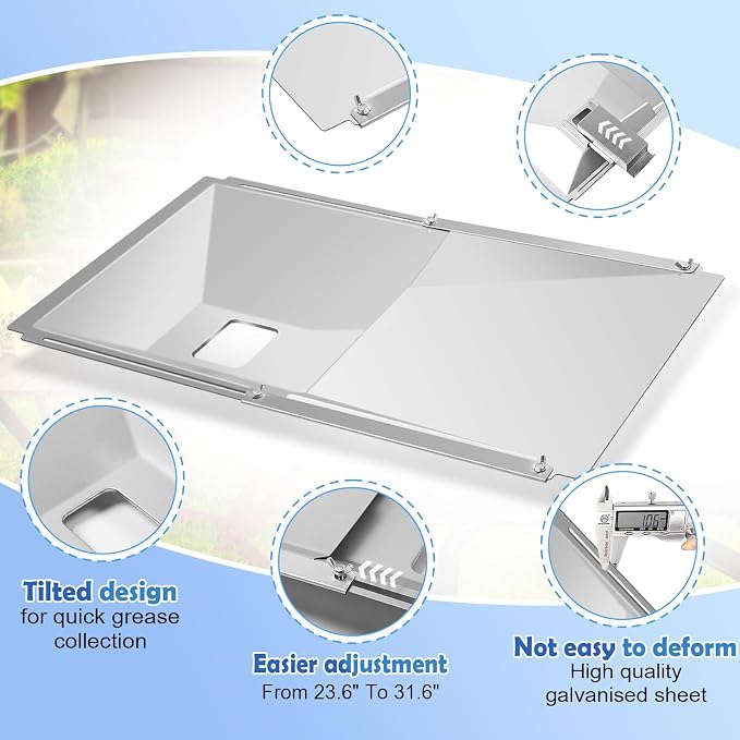 Grease Tray with Catch Pan and Foil Liner, Adjustable Drip Pan for 3/4/5 Gas Grill Models from Dyna Glo, Nexgrill, Expert Grill, Kenmore, Charbroil, BHG and More Grill Replacement Parts.