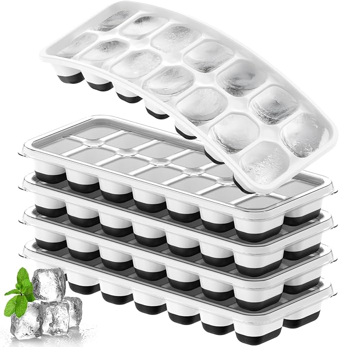 Ice Cube Tray 5 Pack, Stackable Silicone Ice Cube Trays with Lid, Easy Release Reusable Ice Tray, BPA-Free Rectangular Ice Cube Mold Set for Cocktails, Coffee, Whiskey & Drinks, Black