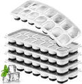 Ice Cube Tray 5 Pack, Stackable Silicone Ice Cube Trays with Lid, Easy Release Reusable Ice Tray, BPA-Free Rectangular Ice Cube Mold Set for Cocktails, Coffee, Whiskey & Drinks, Black